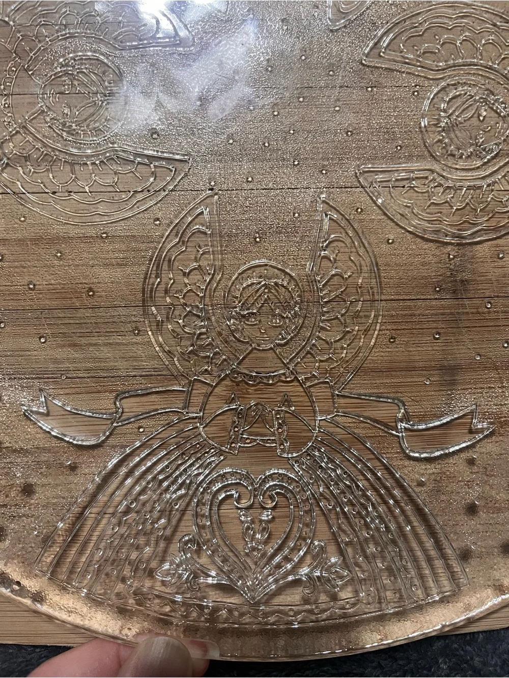 Neiman Marcus Luxury Glass Decorative Plate with Intricate Angel Etched Motifs